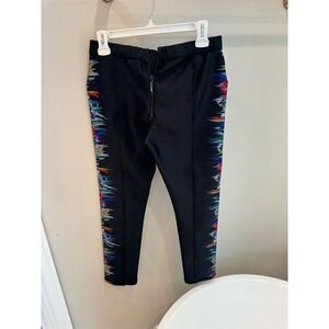 Cynthia Rowley Women's Black Leggings Size 10 with Colorful Side Panels